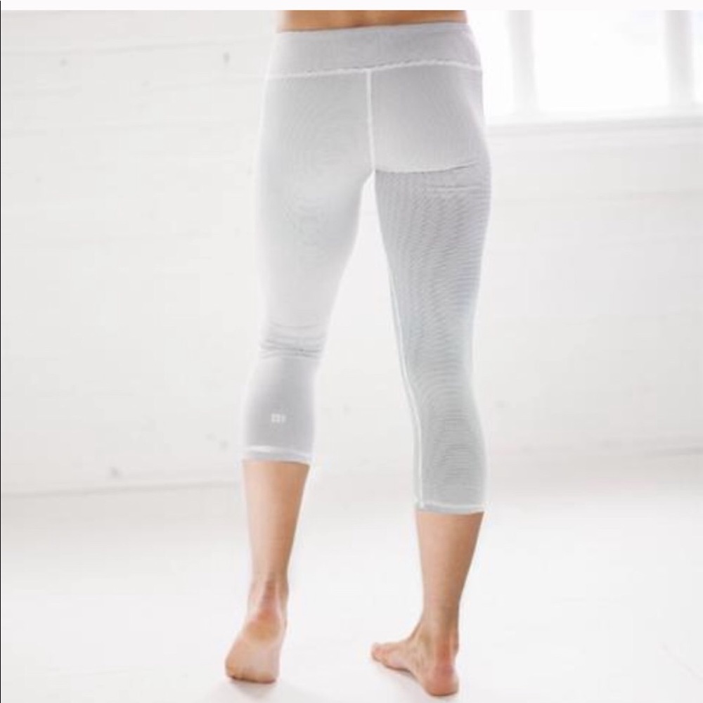 ALBION FIT Black and White Striped Crop Leggings